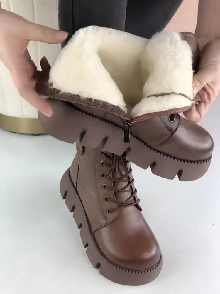 Snow Boots Womens Shoes 2025 New Boots Warm Wool Platform Shoes Thickened Cotton Shoes Cold Winter Round Toe Platform Boots