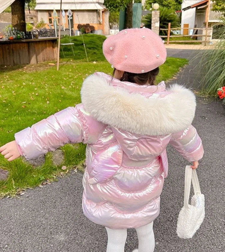 Winter Girls Down Jacket with Faux Fur Lining - Thermal Insulation Windproof Stain Resistant Coat for Medium To Large Kids
