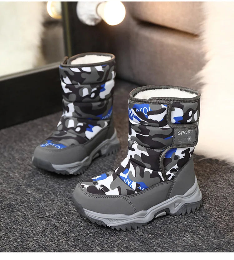 Outdoor Sport Cotton Shoes Child Footwear Fashion Waterproof Kids High Plush Boots Children Winter Boots Boys Girls Snow Boots