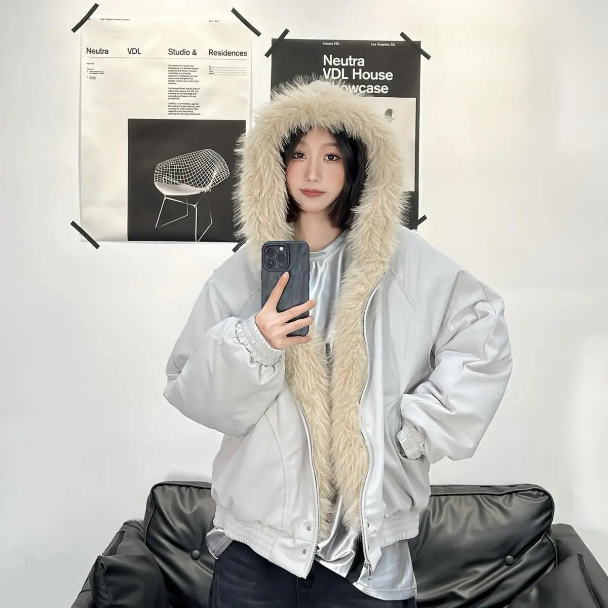Winter Warm Jacket 2025 New High Street Fur Collar Hooded Women's American High-end Sense Versatile Korean Version Coat Trend