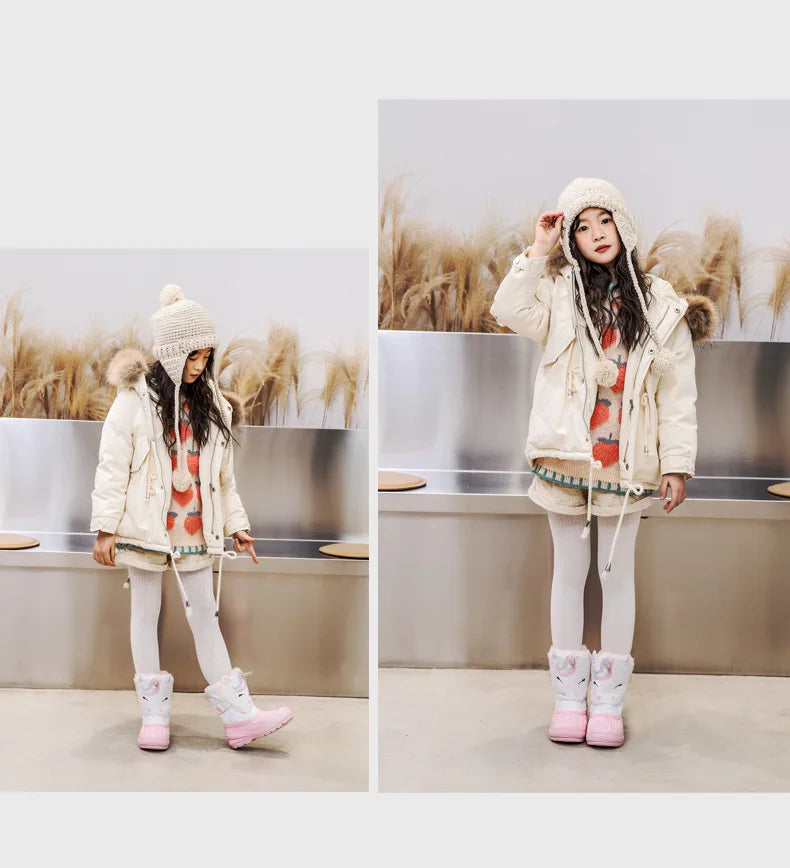 Girls Unicorn Snow Boots Waterproof Slip Resistant Cold Weather Shoes Brand Boy Girls Rubber Boots for Kids Fashion Sneakers