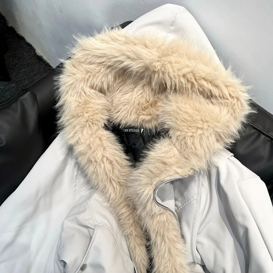 Winter plush jacket American log warm jacket men and women retro stylish hip-hop simple loose leather motorcycle punk jacket