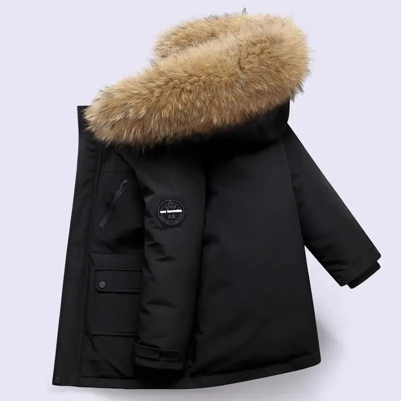 Winter Warm Down Jacket Toddles Learning to Walk Hooded Boys' Pie Overcomes Girls' Clothing Outdoor Thick Wool Collar Jacket