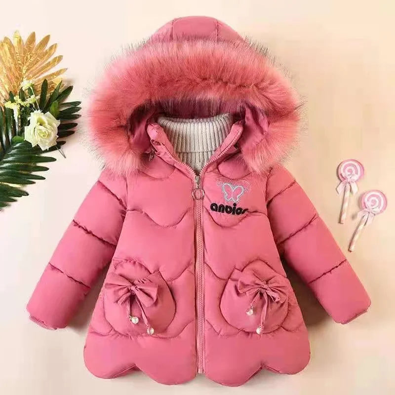Children's winter coat Little girl cotton-padded jacket thickened fashion down  jacket girl's medium long super cute  jacket
