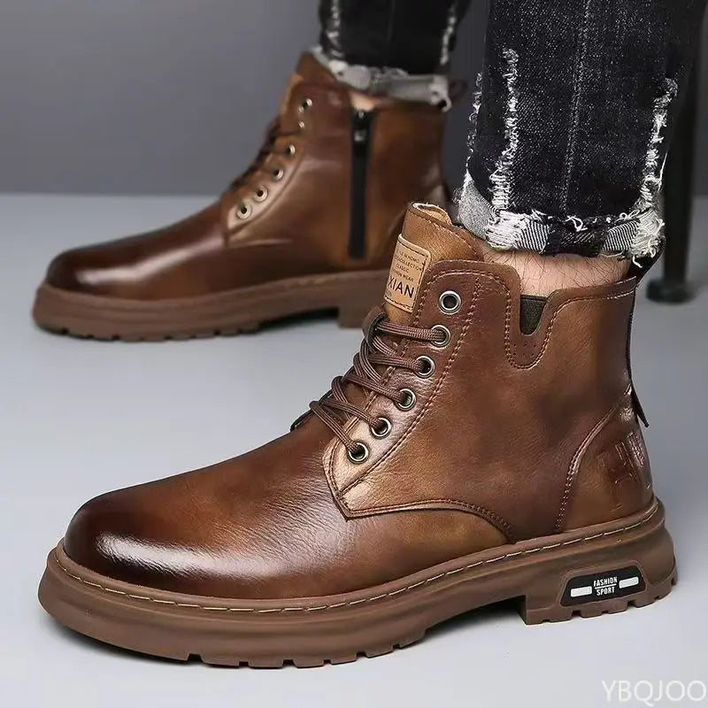 Fashionable versatile spring autumn new high top men's shoes casual comfortable men's shoes trendy retro simple warm short boots