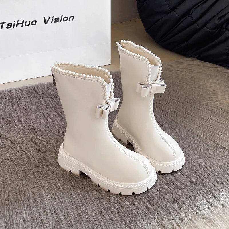 Winter girls' shoes 2025 new soft soled fashionable princess boots anti slip outdoor zipper children's leather boots
