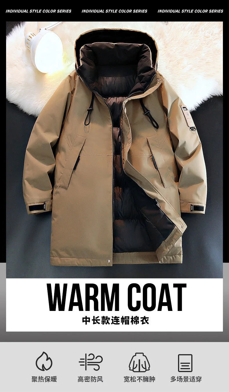 2024 Autumn/Winter New Fashion Solid Color Thick Warm Hooded Coat Men's Casual Loose High-Quality Plus-Size Cotton-Padded Jacket