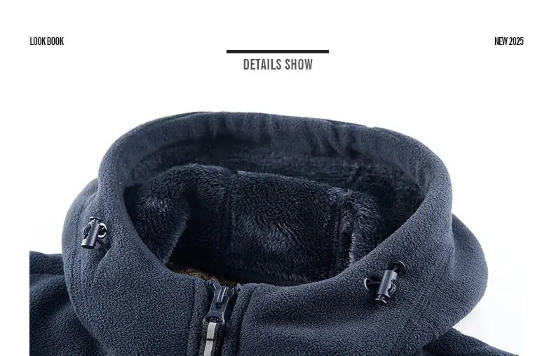 Men's Winter Fleece Jacket British Street Thickened Polar Fleece Hooded Jacket Casual Plus Size Cold-proof Warm Pocket Coat