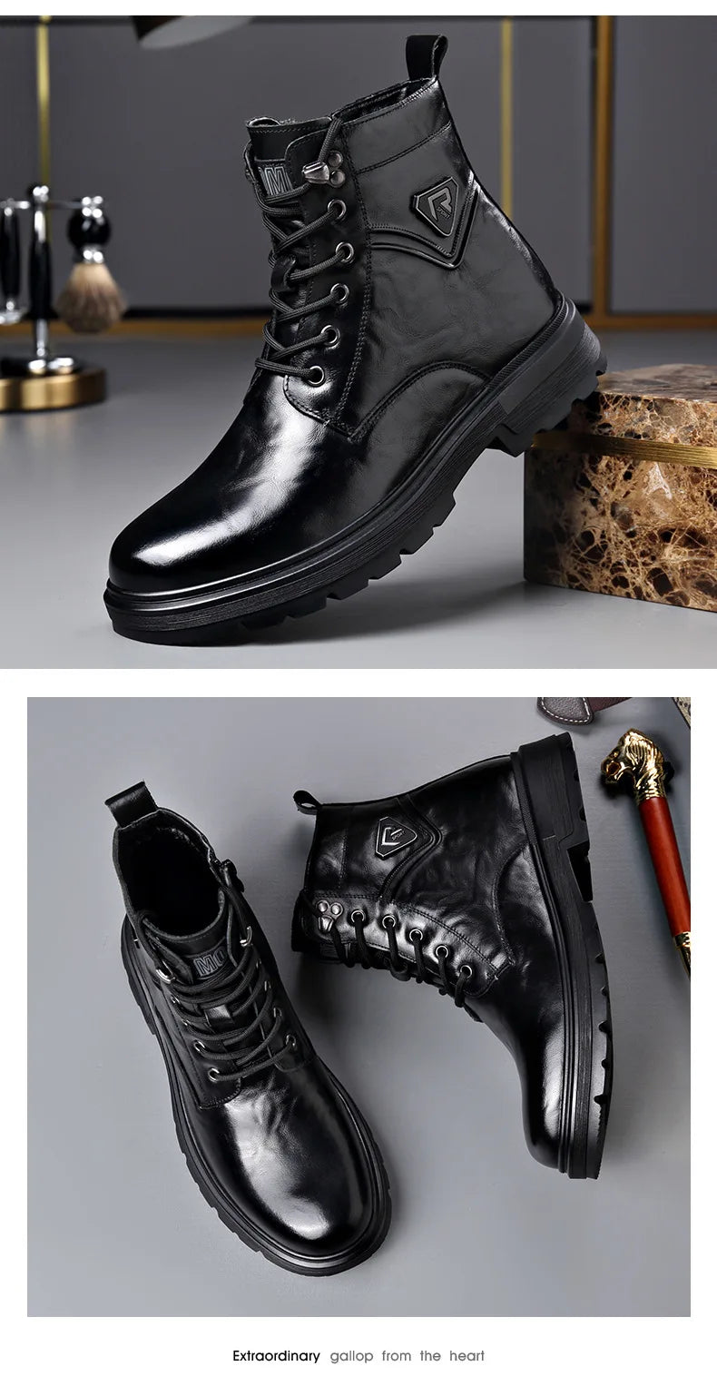 Autumn Winter Side Zipper Genuine Leather Boots for Men Fashion Casual Warm Cotton Work Shoes Man New Designer Ankle Boots Male
