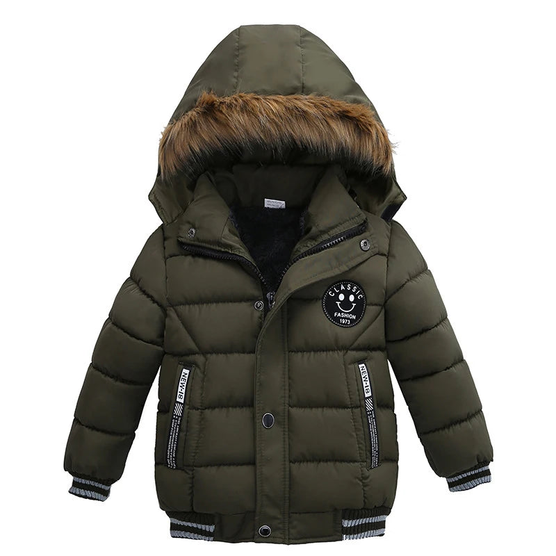 Autumn Winter Boys Jacket New Keep Warm Baby Coat Hooded Zipper Fashion Fur Collar Boys Outerwear 2 3 4 5 6 Years Kids Clothes