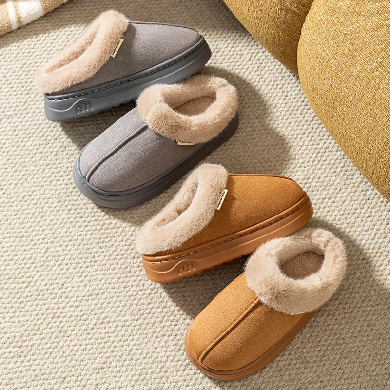 Winter Men Slippers Fur Warm Comfort Breathable Indoor Outdoor Non-slip Couple Fashion Snow Boots Casual Home Shoes