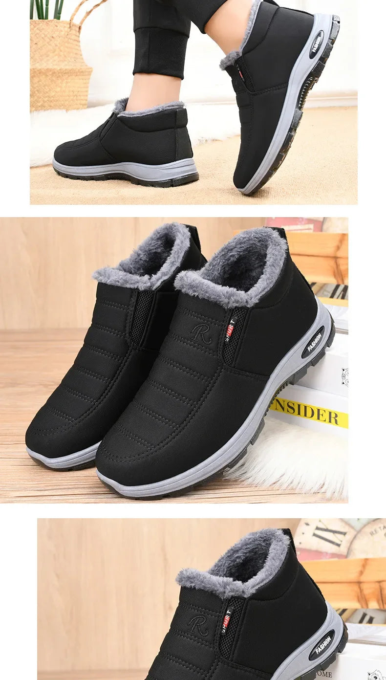 Winter 2025 new men's and women's cotton shoes with thick velvet and warm snow boots windproof couple's short boots anti slip