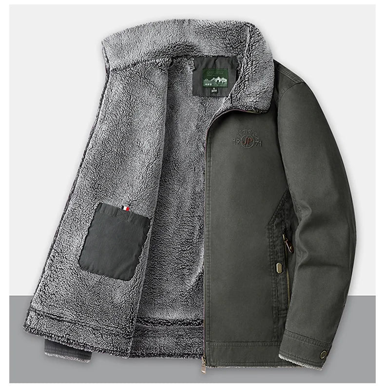 Autumn Winter Men's Jacket High Quality Clothing Thick Sheep Fur Collar Velvet Windproof Coat Male Casual Soft Fleece Warm Parka