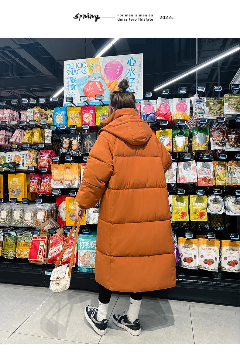 Vielleicht 2025 Korean Jacket Women Winter X-long Parkas Solid Hooded Thicken Warm Female Snow Wear Coat Padded Loose Clothes