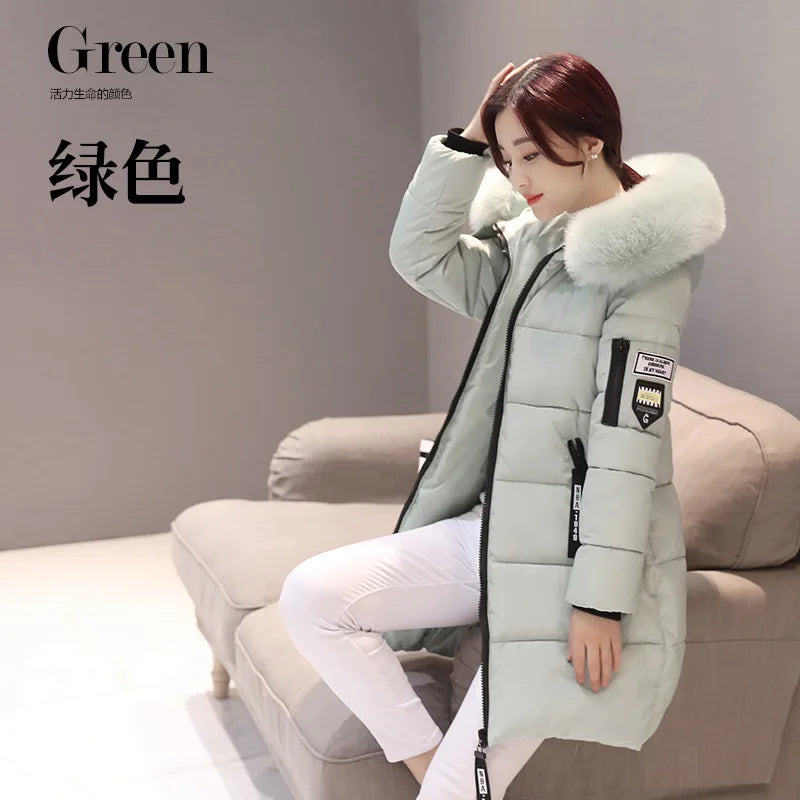 Winter Women Coat Mid-length Parkas Warm Hooded Cotton-padded Jacket Zipper Pockets Slim Thick Puffer Jacket Winter Clothes New