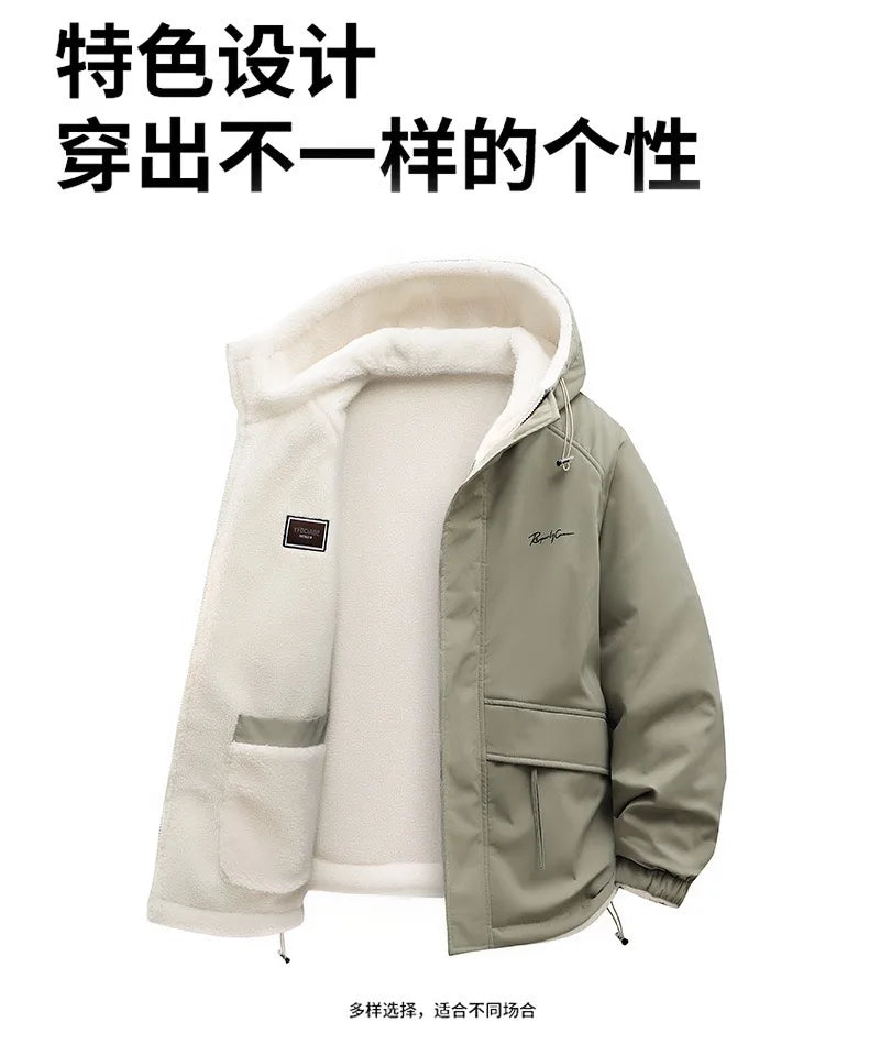 Winter Fashion Trend With Thick Fleece and Warm Hooded Jacket For Men's Casual Loose Sports Plus Large Size High-Quality Jacket