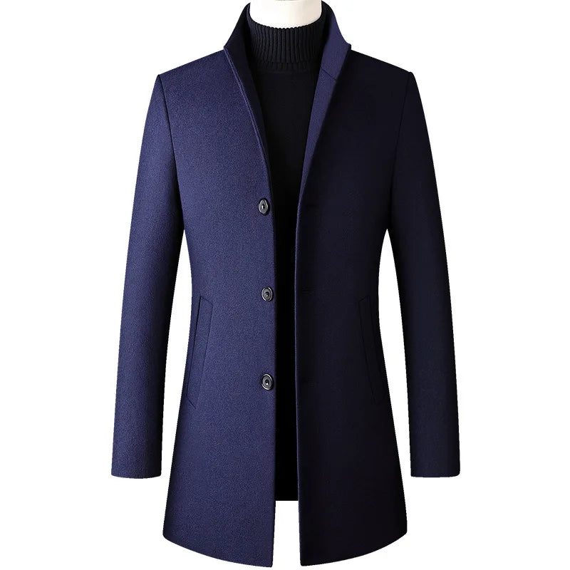 Winter Jacket Men Wool Pea Coat Oversized Overcoat Solid Business Casual Coat Men's Clothing Woollen Coats 4XL AF2011