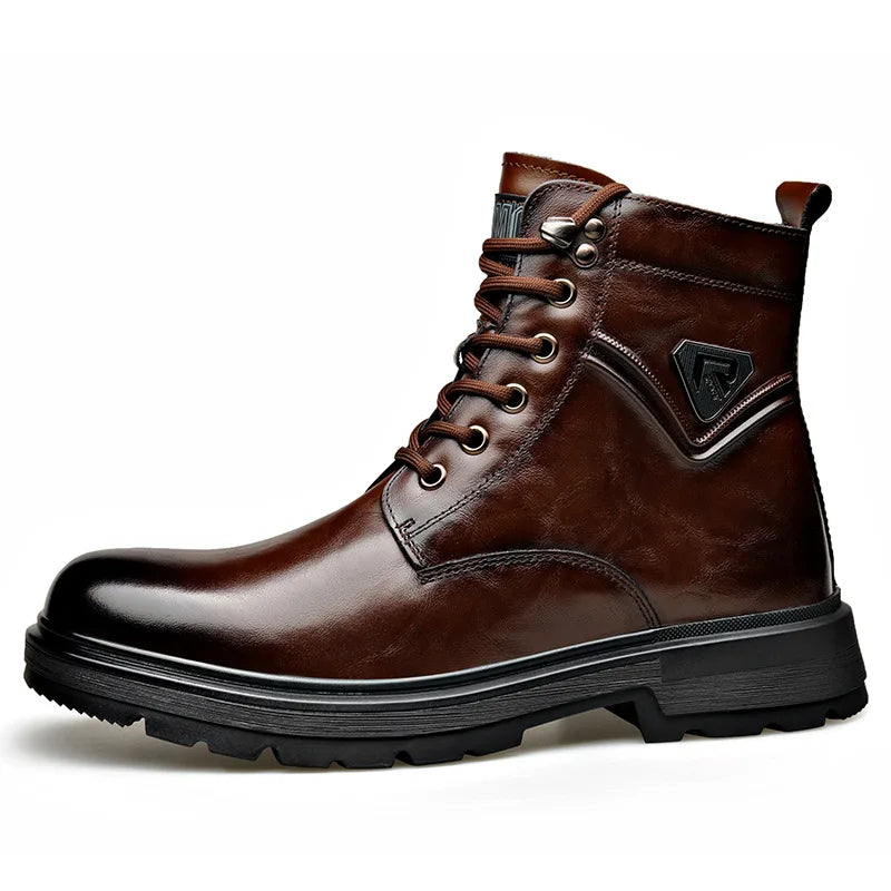 Autumn Winter Side Zipper Genuine Leather Boots for Men Fashion Casual Warm Cotton Work Shoes Man New Designer Ankle Boots Male