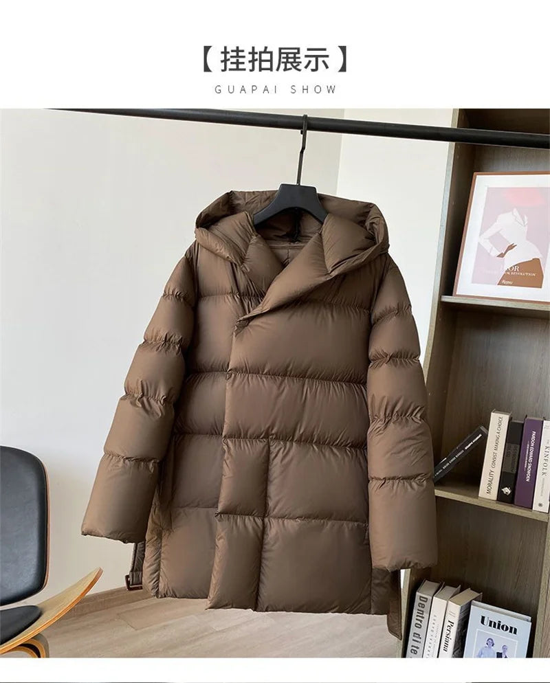 2025 New Winter Jacket Women Warm Parkas Long Sleeve Tops Casual Cotton Padded Jackets Belt Black Brown Hooded Outwear Female
