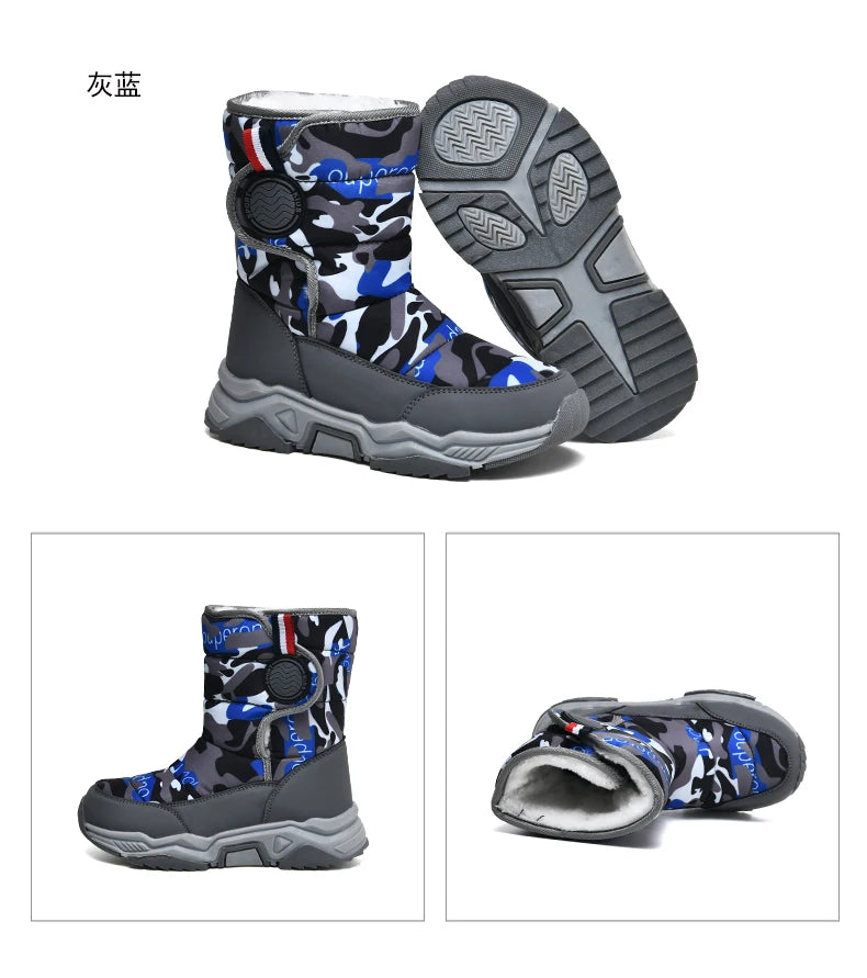 Winter Children Casual Shoes Girls Non-slip Warm Fur Snow Boots Boys Tactical Sneakers Kids Outdoor Footwear Padded Boots Female