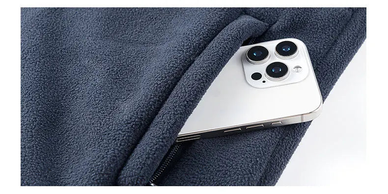 Men's Winter Fleece Jacket British Street Thickened Polar Fleece Hooded Jacket Casual Plus Size Cold-proof Warm Pocket Coat