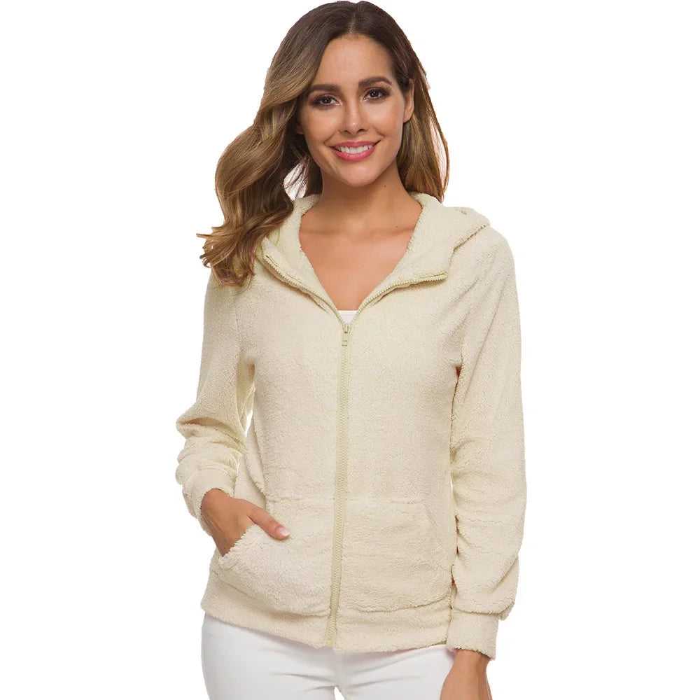 Autumn Winter Warm Jacket Women Hoodie Hooded 2025 Casual Female Hoodies Sweatershirt Zipper Coat Solid Soft Fleece Women Coat
