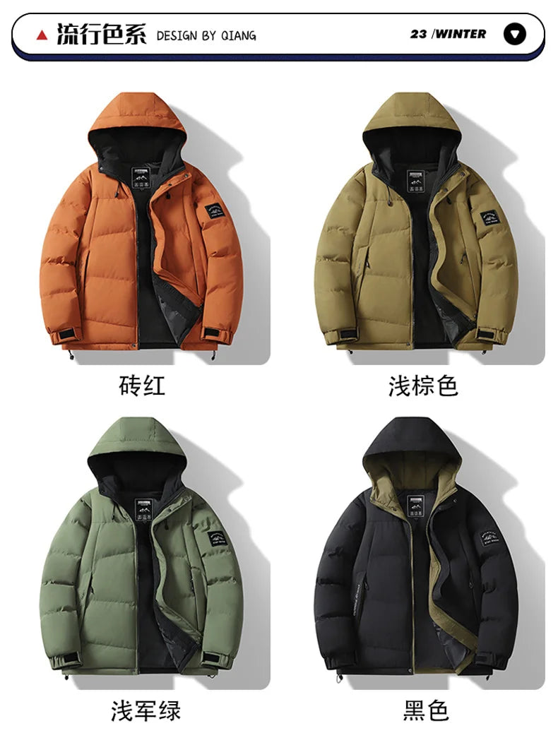 Fashion Trend with Hood Parkas for Men Quality Comfortable Thicken Warm Outerwear Solid Color Windproof Male Clothes Winter New