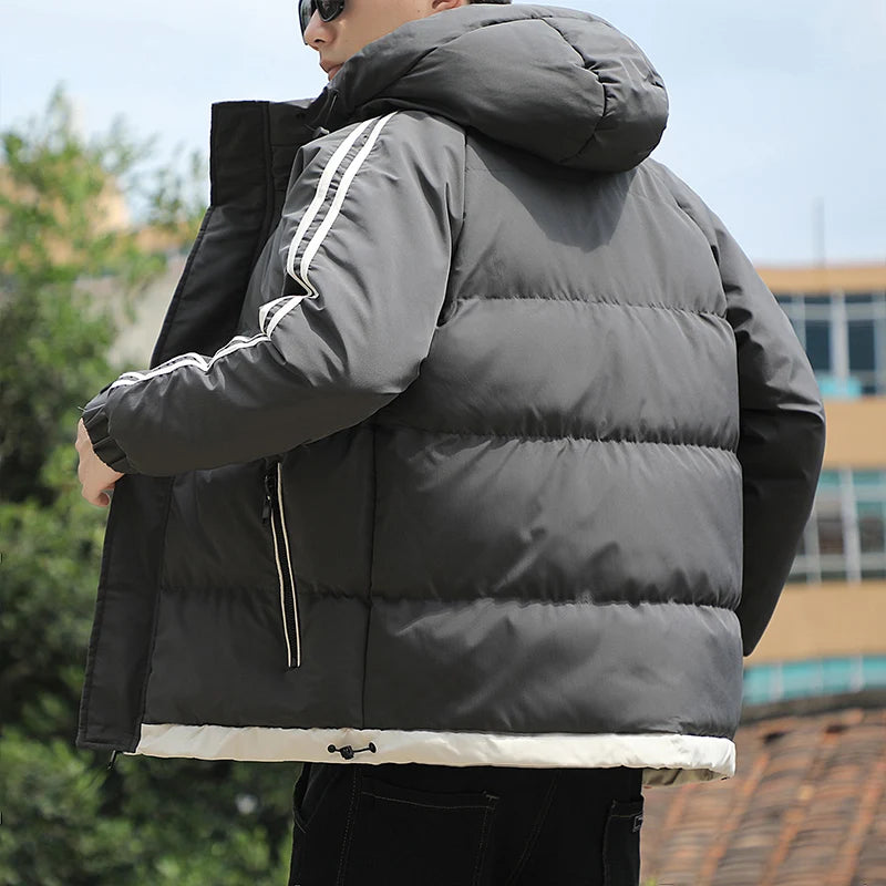 Men's Winter Warm Padded Jacket with Hood Casual Thickened Coat for Autumn Winter Outdoor Windproof Warm Outerwear