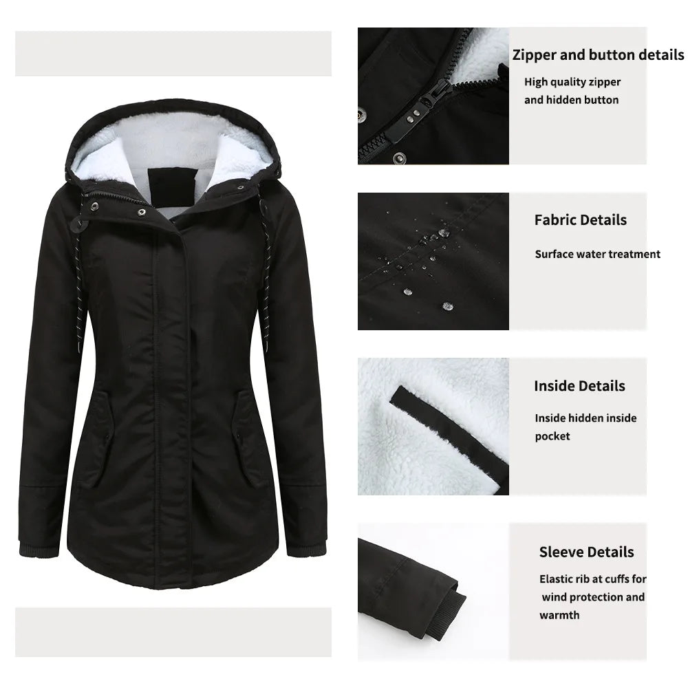 Winter Down Jackets Coats Women Warm Parkas Hooded Waterproof Thick Plush Fleece Lined Female Cotton Puffer Jacket Overcoat AY81