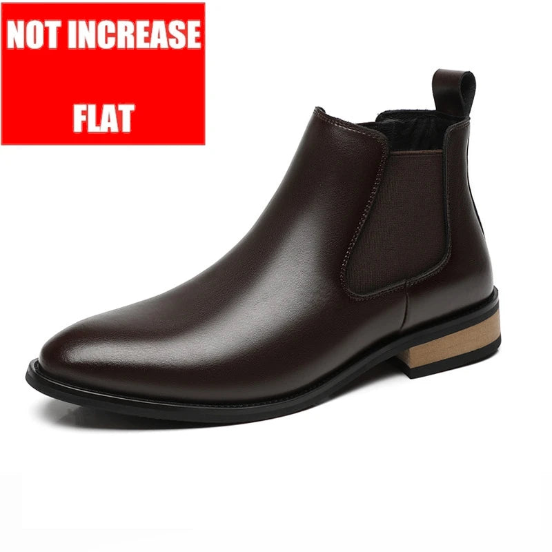 Winter New Men's Boots Genuine Leather Luxury Chelsea Boots Hidden Heels 6CM Height Increasing Shoes Man Outdoor Keep Warm Boots