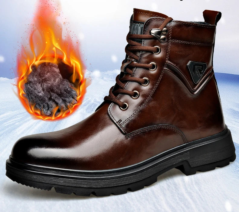 Autumn Winter Side Zipper Genuine Leather Boots for Men Fashion Casual Warm Cotton Work Shoes Man New Designer Ankle Boots Male