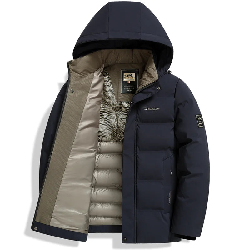 Men's Outdoor Winter Coat Parkas Middle-aged and Elderly Padded Men's Down Warm Padded Jacket Winter Removable Hooded Parkas