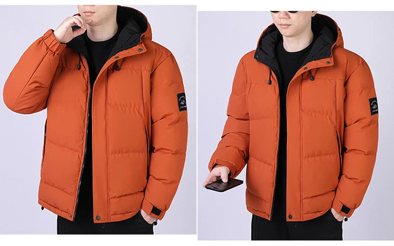 Fashion Trend with Hood Parkas for Men Quality Comfortable Thicken Warm Outerwear Solid Color Windproof Male Clothes Winter New