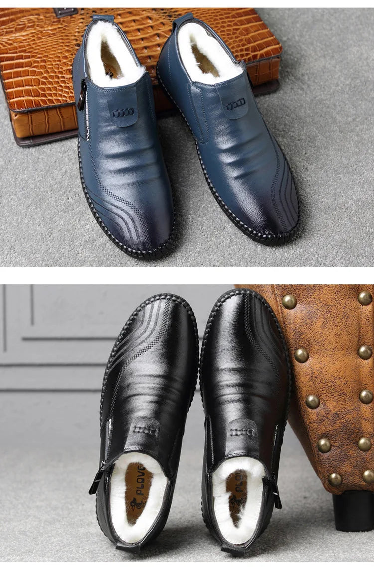 2025 Natural Wool Winter Shoes Men Genuine Leather Warmest Snow Boots Army Homme Walking Botas Hombre Platform Boots