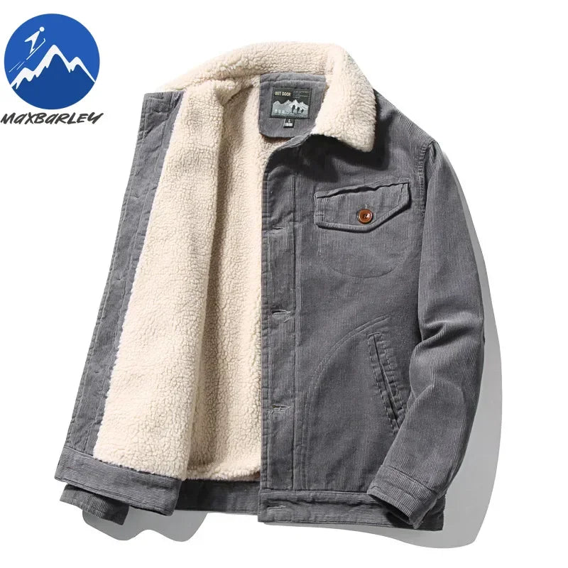 High Quality 2024 Jackets Men's Winter Plus Velvet Jacket Corduroy Tooling Casual Parka Korean Fashion Solid Color Cotton Jacket