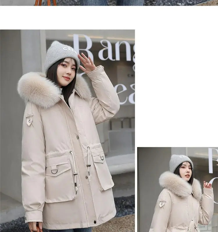 Winter Coat 2024 New Thicken Parker Women's Warm Detachable Inner Down Cotton Jacket Female Loose Warm Hooded Parkas Overcoat