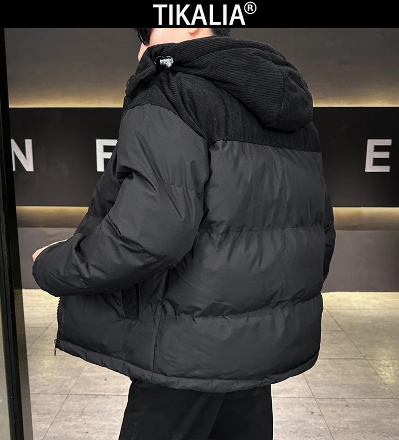 Winter Parka Jacket Men Removable Hood Thicken Keep Warm Cold Weather Windproof Coats Patchwork Cotton Padded Puffer Jacket