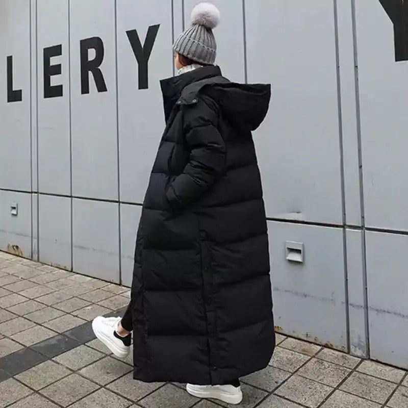 Super Long Padded Cotton Jacket Women 2025 New Korean Over-The-Knee  Fashion Parkas Winter Female  Thick Black Down Cotton Coat