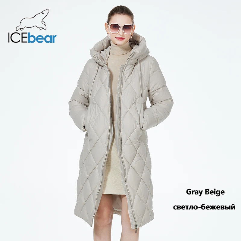 ICEbear-Women's Diamond Quilted Jacket, Lengthened Style, Padded Parka, Warm Cotton Coat, Lengthened, Winter, 2023, GWD22631D