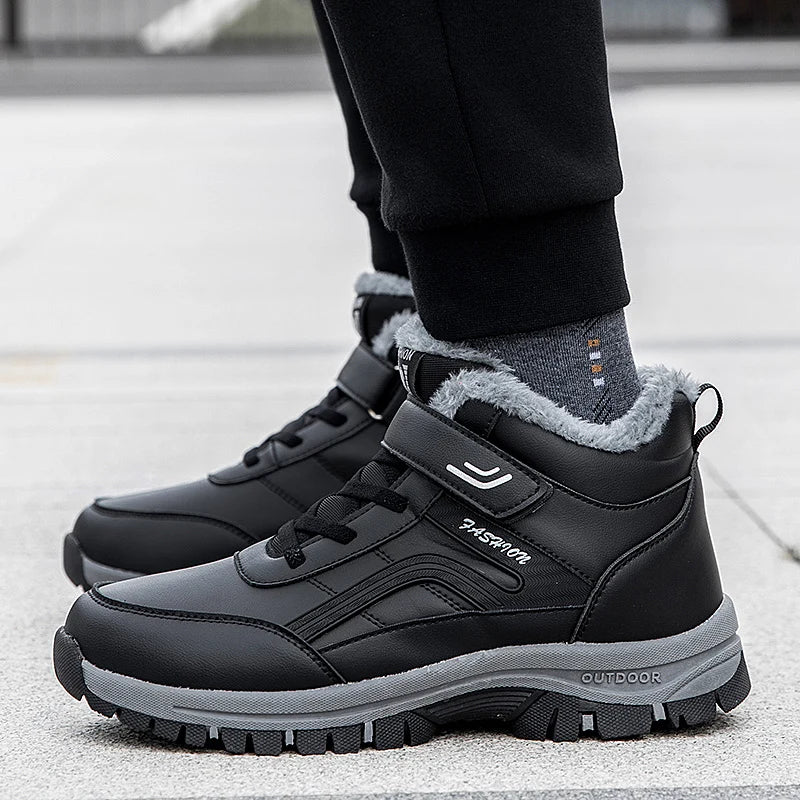 Winter Boots for Men New Waterproof PU Leather Warm Snow Ankle Boots Outdoor Warm plush Non-slip Work High-top Casual Shoes