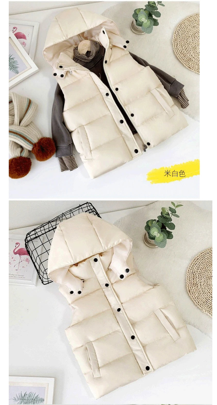 1-12Y Winter Warm Sleeveless Jacket For Children Jacket Thicken Hooded Vest For Boys Girls Kids Waistcoat Coat Insulated Vest