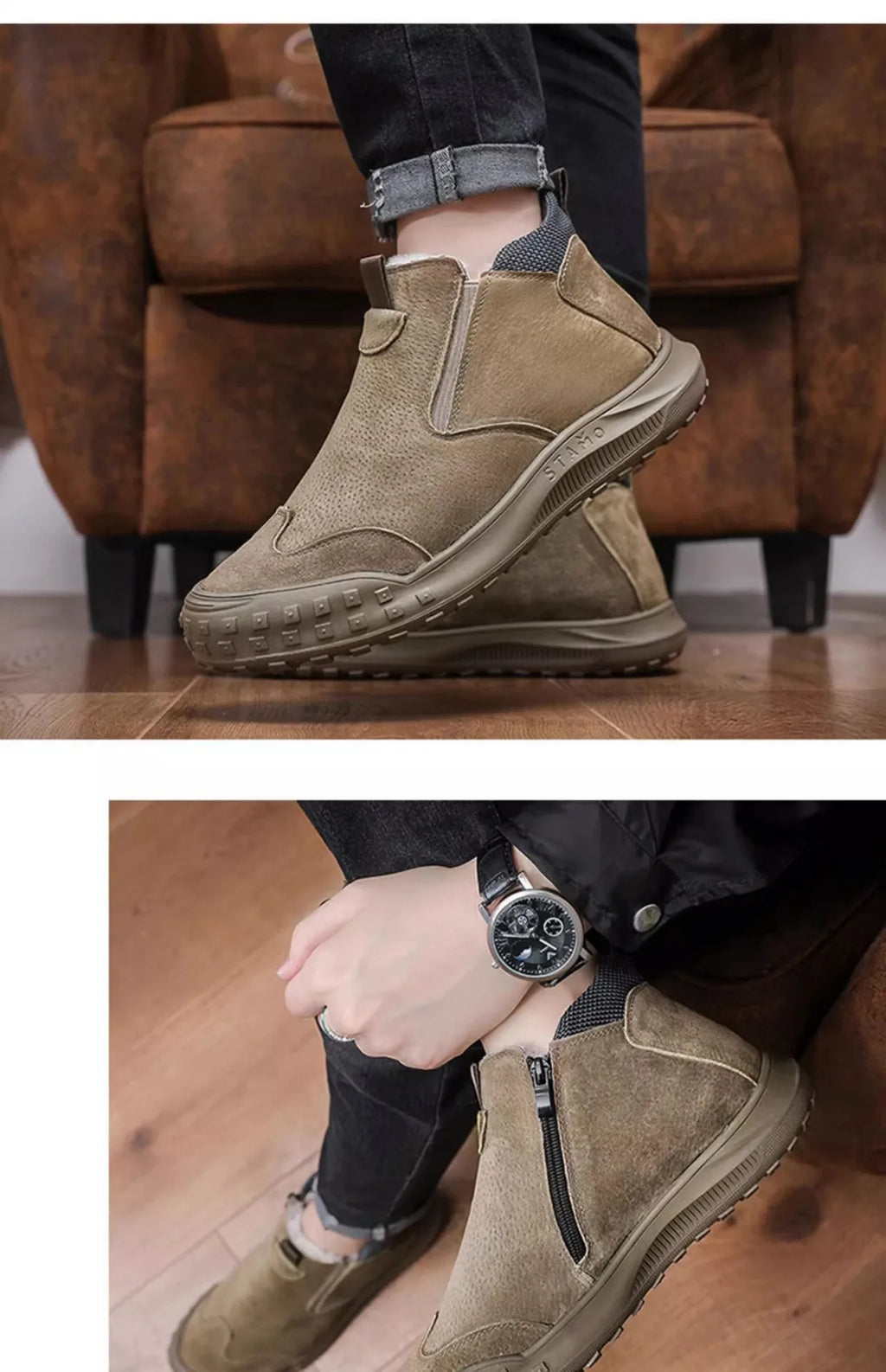 Winter Suede Snow Boots, Velvet Anti-slip Outdoor Shoes, Fashionable Warm Shoes, Casual and Comfortable Men's Shoes,Casual Shoes