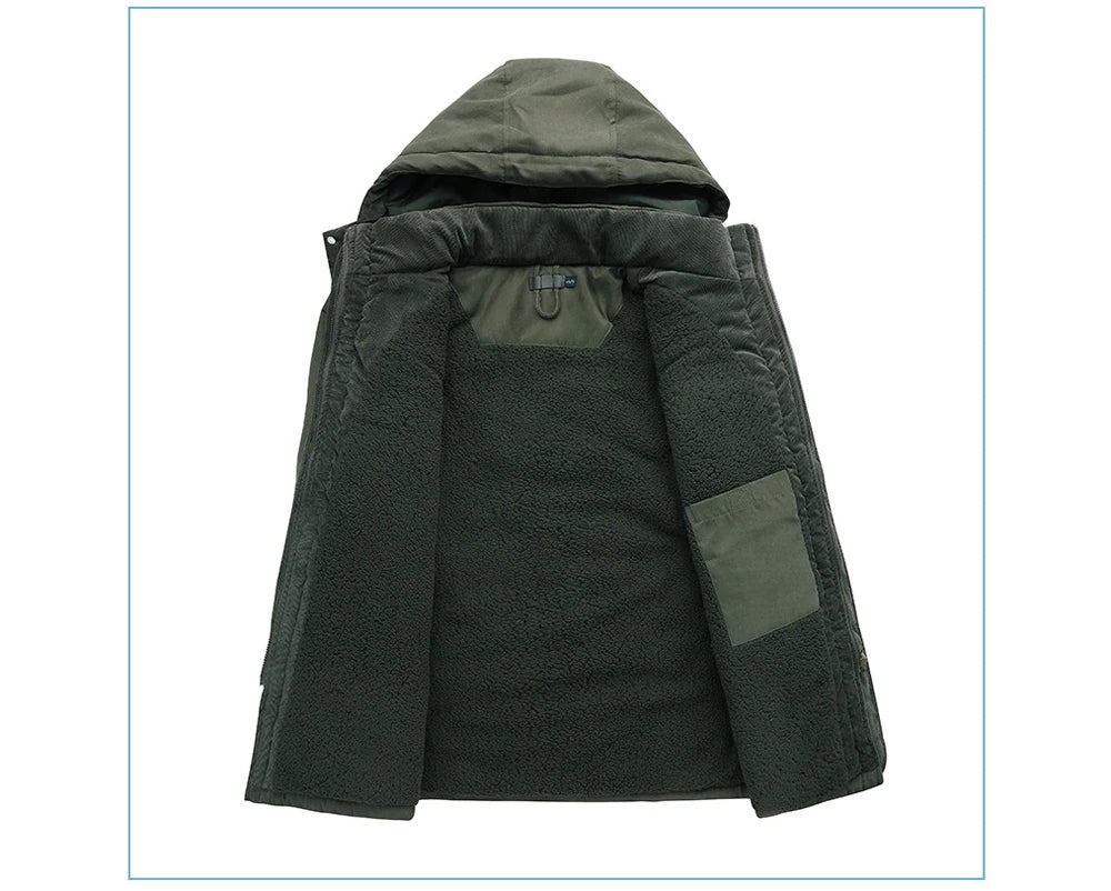 Winter Mens Fleece Warm Jackets Fashion Men Thicken Thermal Tactical Hooded Coats Men Outdoor Multi-pocket Windbreaker Jacket