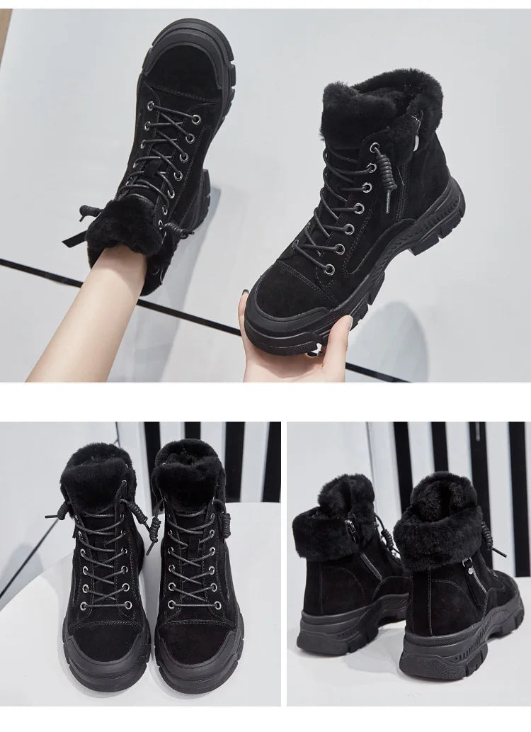 GKTINOO 2025 Winter Shoes Women Snow Boots Thick Sole Warm Plush Winter Shoes Genuine Leather Suede Women Ankle Boots Sneakers