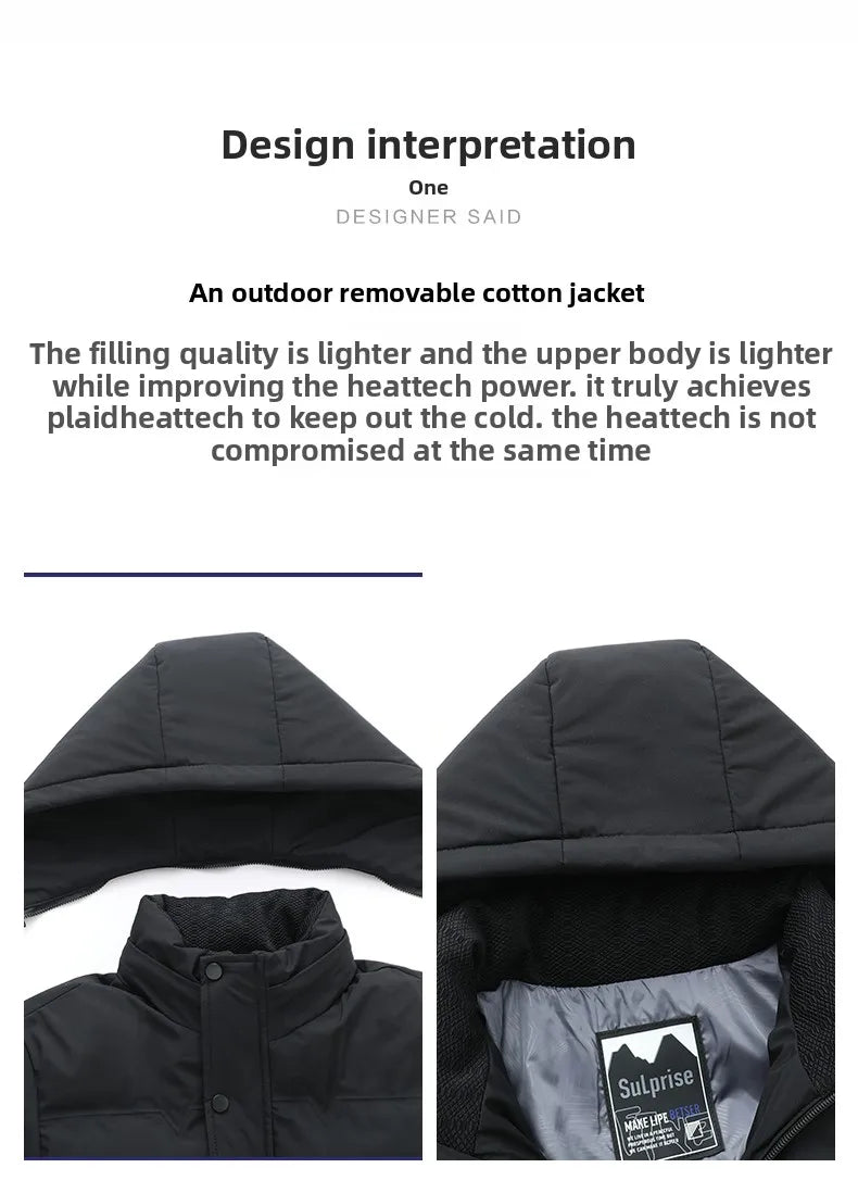 Men's Autumn Winter Quilted Parka Jacket with Thickened Lining – Hooded Standing Collar Windbreaker Coat for Middle-Aged Warmth