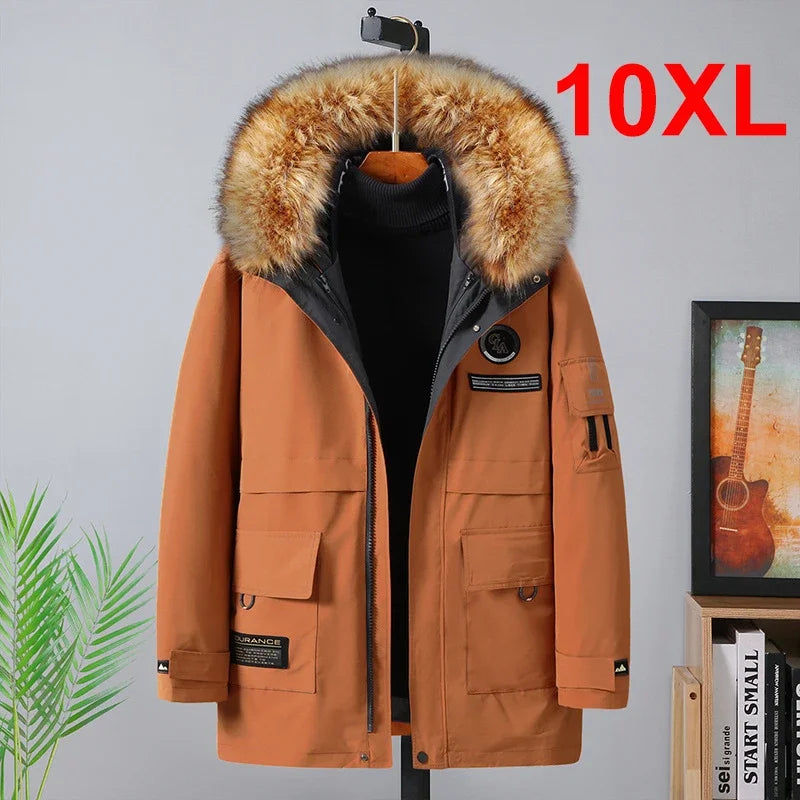 Plus Size 10XL Parkas Winter Fur Collar Jackets Men Jacket Thickened Warm Hooded Coats Male Outerwear Removable Liner Jacket