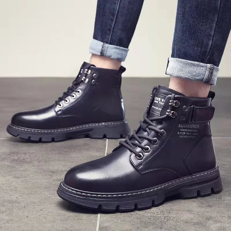 New Motorcycle and Ankle Boots Waterproof Boots Men Leather Shoes Men Casual Boot Bota Masculina Men's High-top Fashion Shoes