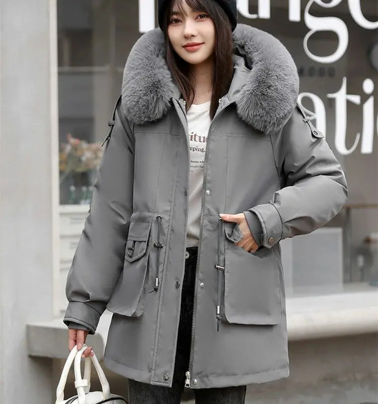 Winter Coat 2024 New Thicken Parker Women's Warm Detachable Inner Down Cotton Jacket Female Loose Warm Hooded Parkas Overcoat