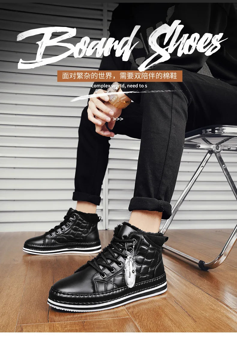 Winter New Shoes for Men Fur Boots High Tops Leather Warm Plush Casual Shoes Outdoor Snow Boots