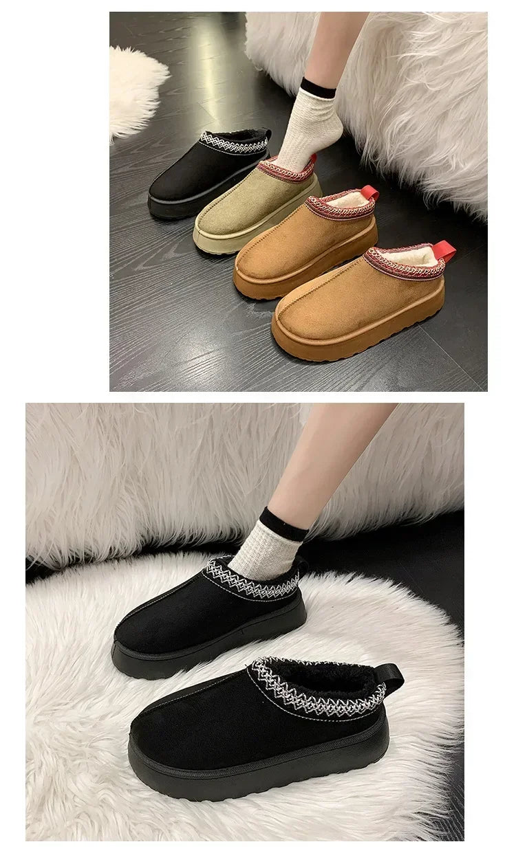 Snow Boots for Women 2024 Winter New Cashmere Warm Thick Soles Without Heel-covered Hair Half Slipper Cotton Shoes for Women